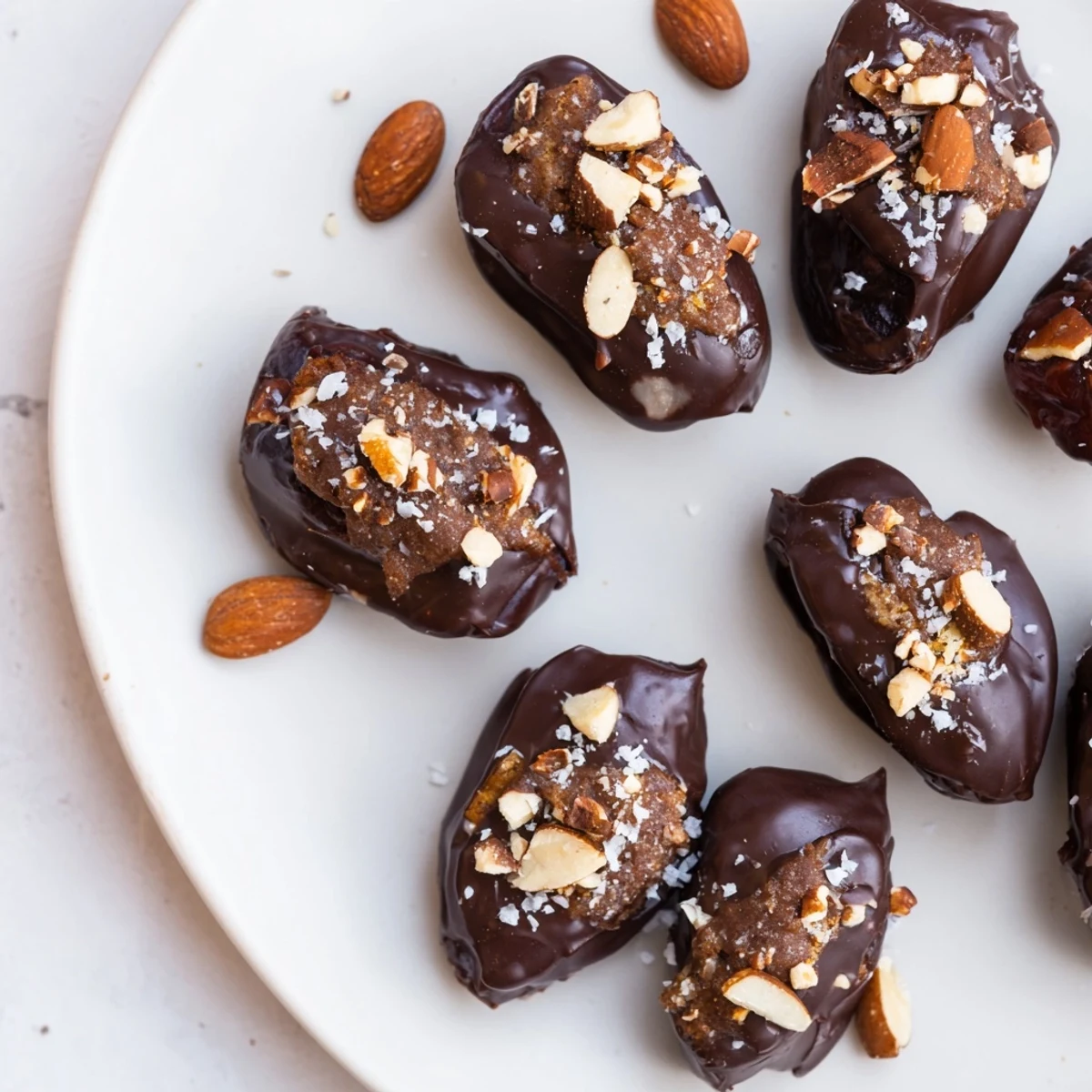 Enjoy a tray of handmade chocolate covered dates, a perfect sweet treat for any occasion.