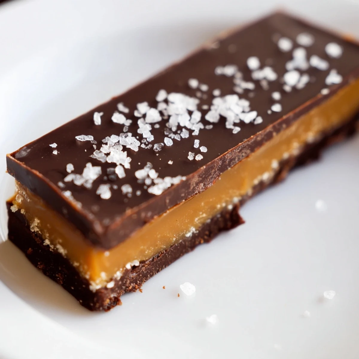 Homemade chocolate bars with caramel cut into neat squares, ready to serve as a decadent dessert.