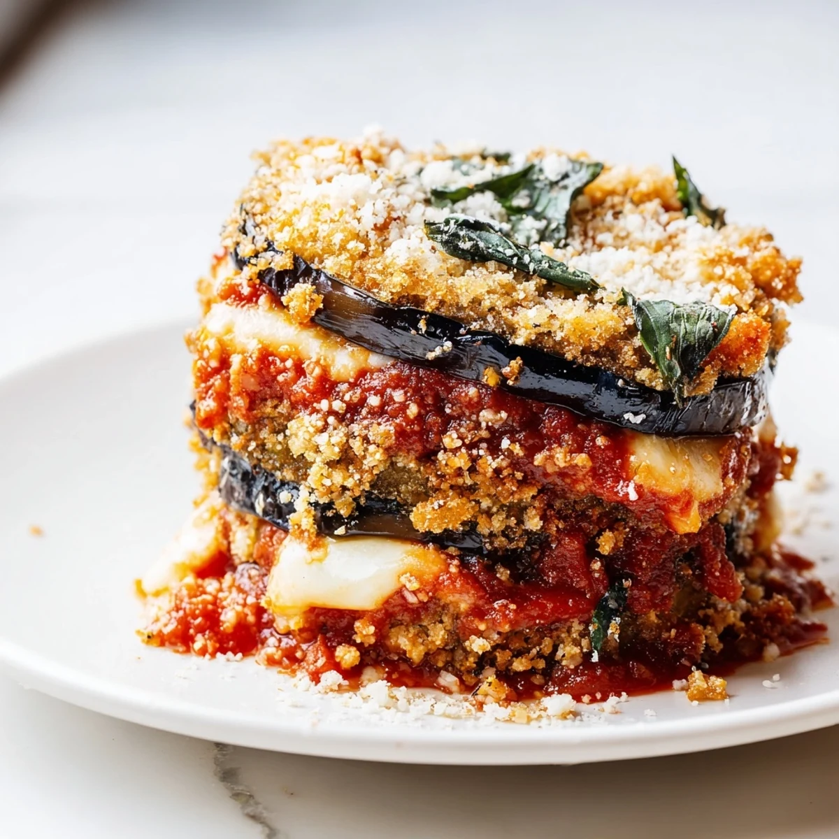 Hearty Baked Eggplant Parmesan with Basil baked until bubbling, served alongside a crisp green salad for a complete Italian meal.