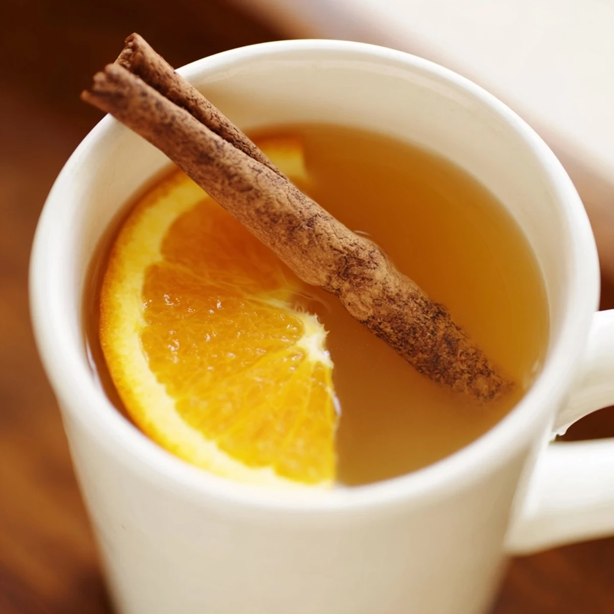 Steaming mugs of Spiced Hot Apple Juice with Cinnamon glow beside a simmering pot on the stove.
