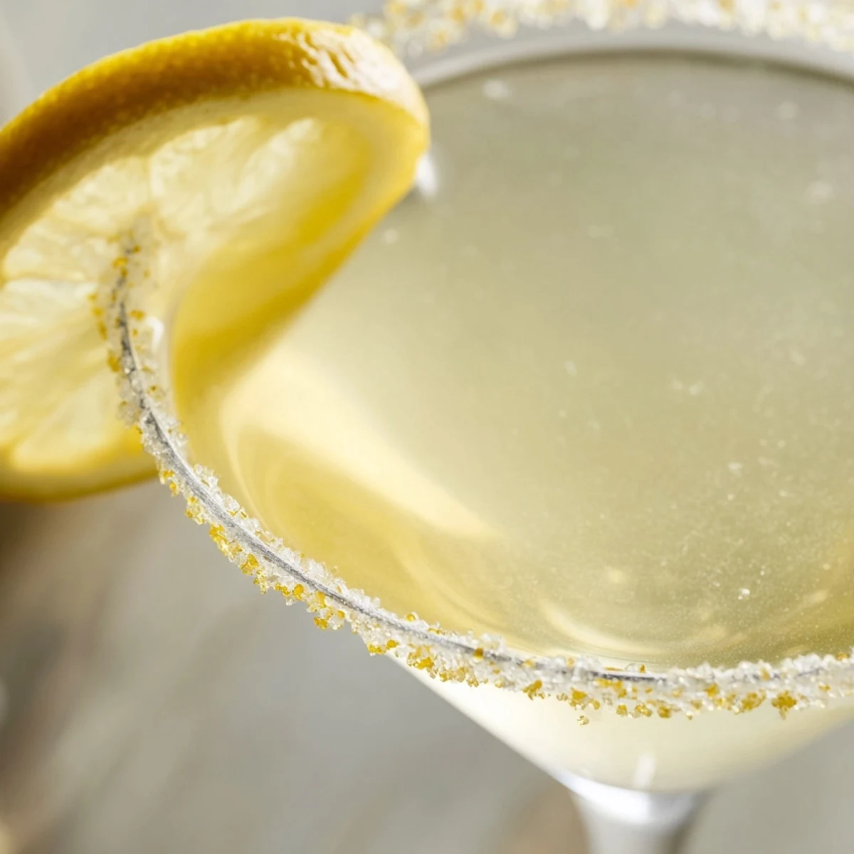 Sweet-tart Lemon Drop Cocktail in a martini glass, garnished with a lemon wheel, perfect for summer gatherings.