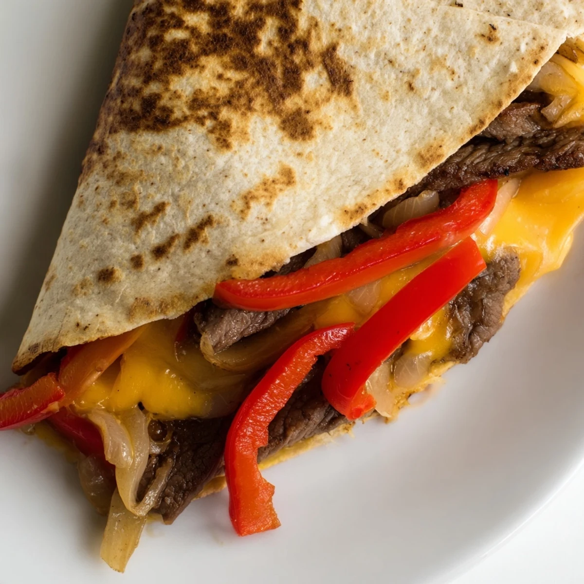 Golden-brown Beef Quesadillas with Salsa and Guacamole are sliced into wedges on a rustic wooden board.