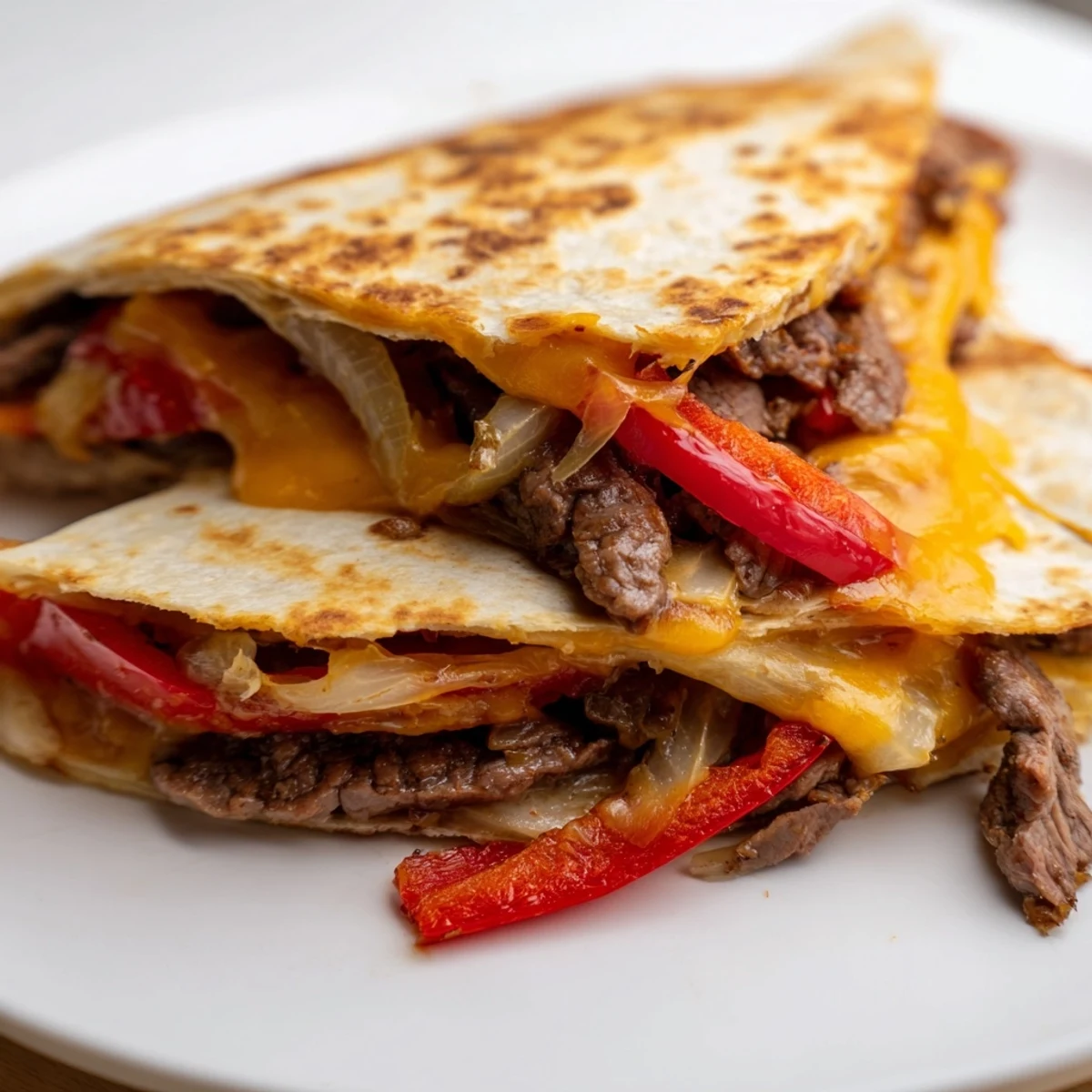 Fresh guacamole and chunky salsa garnish the platter alongside hot, cheesy Beef Quesadillas for a festive meal.