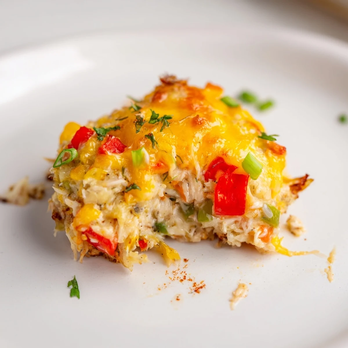 Golden-baked Chicken Treat Bites with crispy edges and melted cheddar on a rustic wooden board.