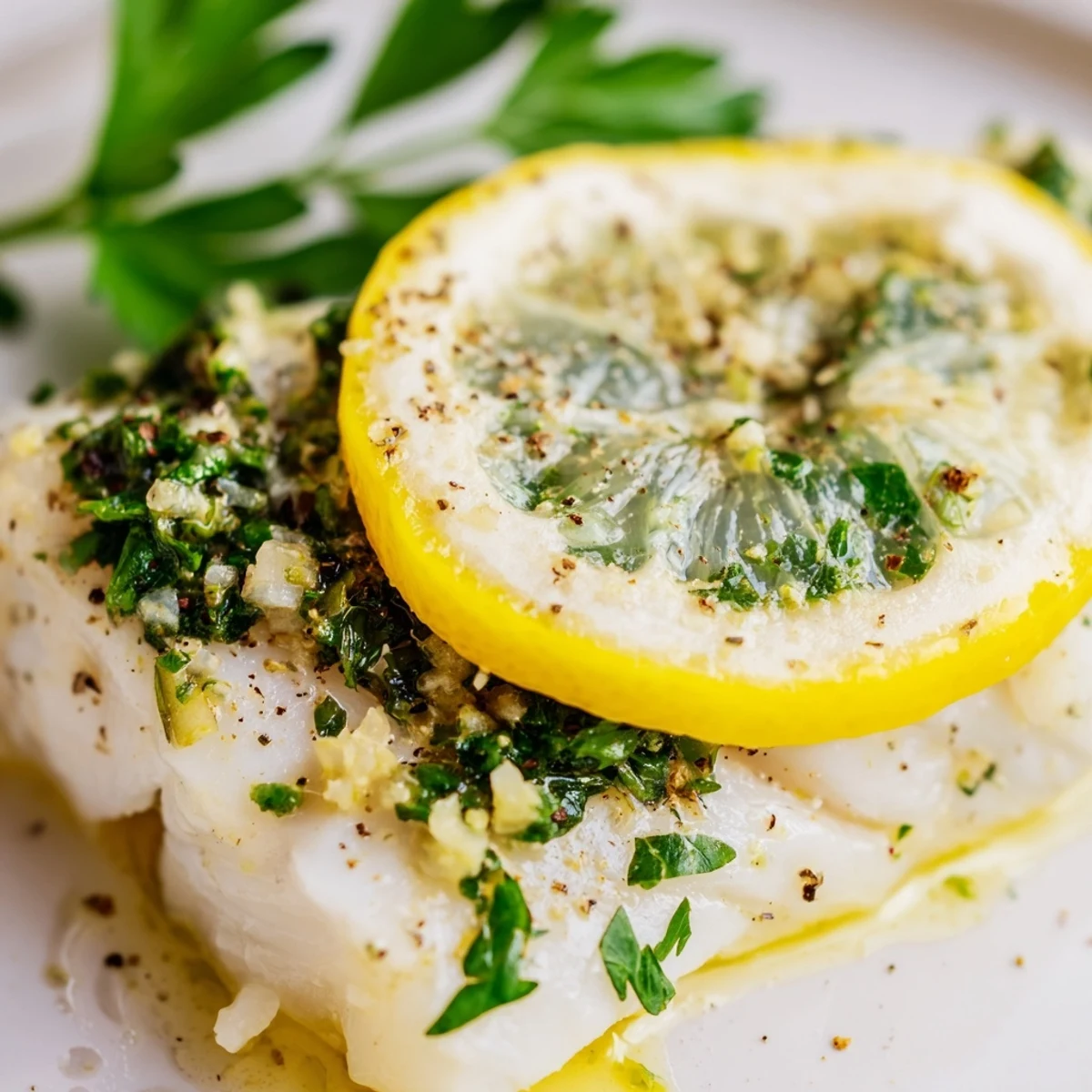 Fork-tender Baked Fish Fillet with paprika seasoning, lemon wedges, and olive oil for a healthy dinner.