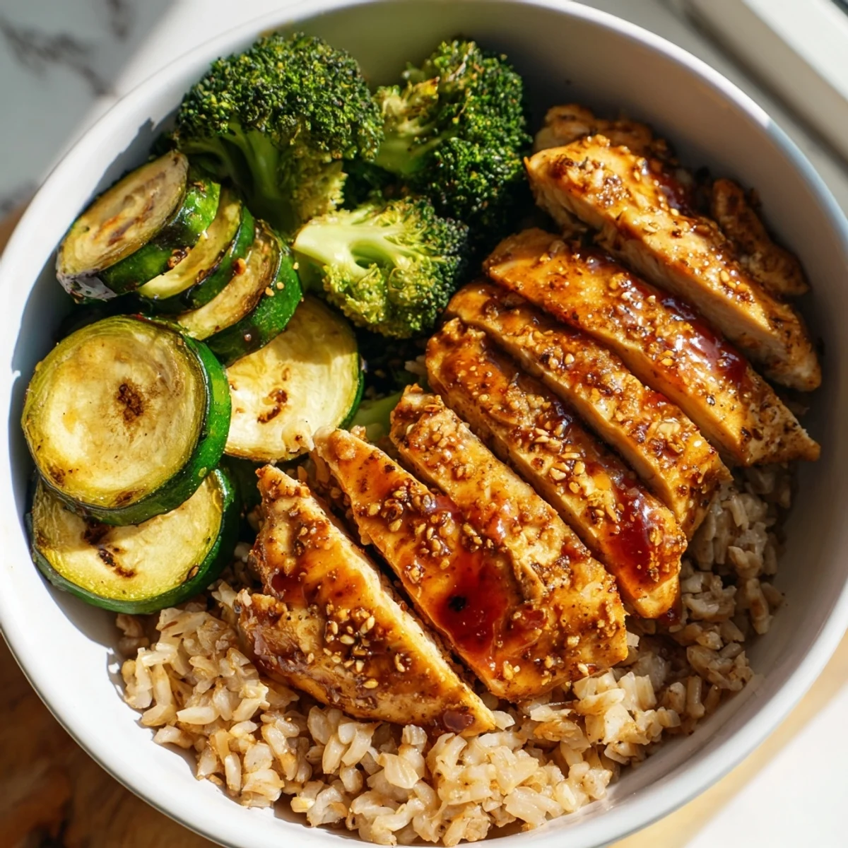 Juicy, seasoned chicken breast roasted alongside colorful bell peppers and zucchini on a single sheet pan.