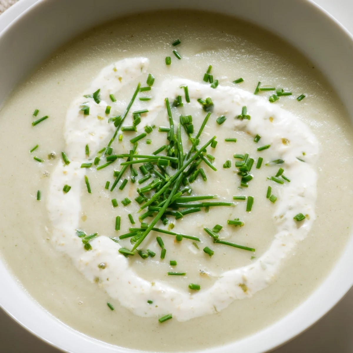Creamy Leek Soup with Diced Potatoes served in a rustic bowl alongside toasted artisan bread for dipping.