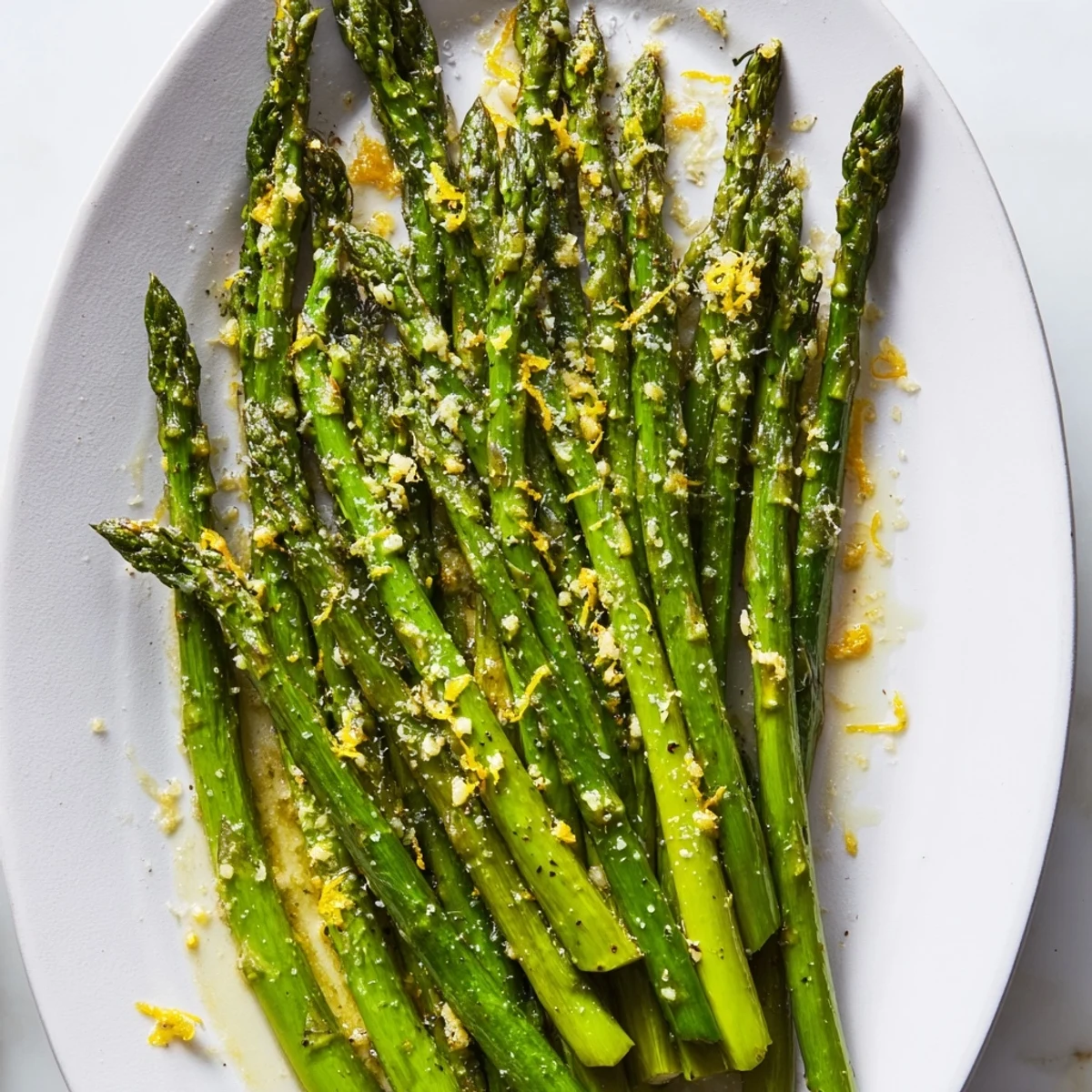 Tender crisp Lemon Garlic Roasted Asparagus seasoned with minced garlic and olive oil, making an easy low carb side for any meal.