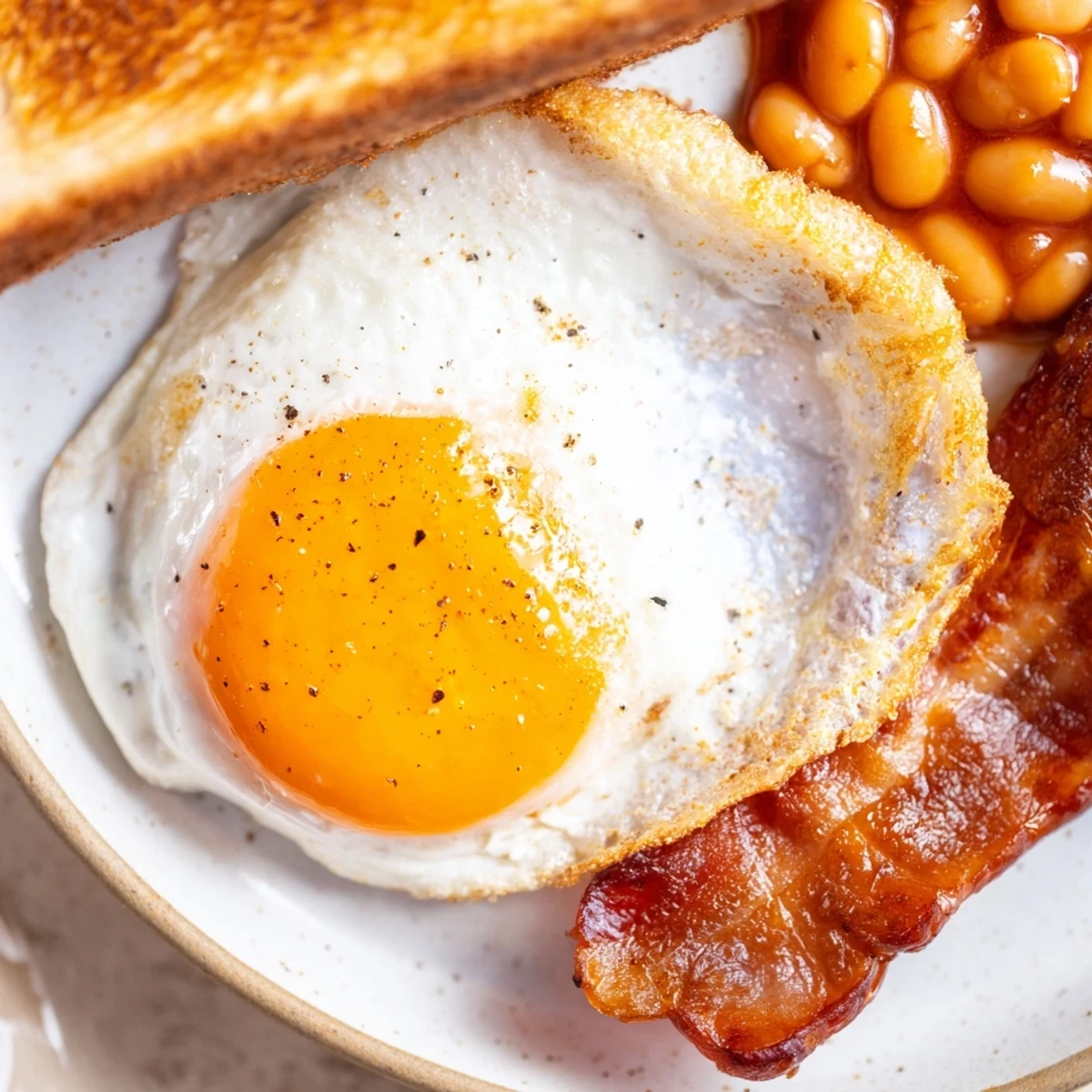 A complete Traditional Irish Breakfast platter with eggs, baked beans, and toast, served hot for a satisfying halal morning meal.