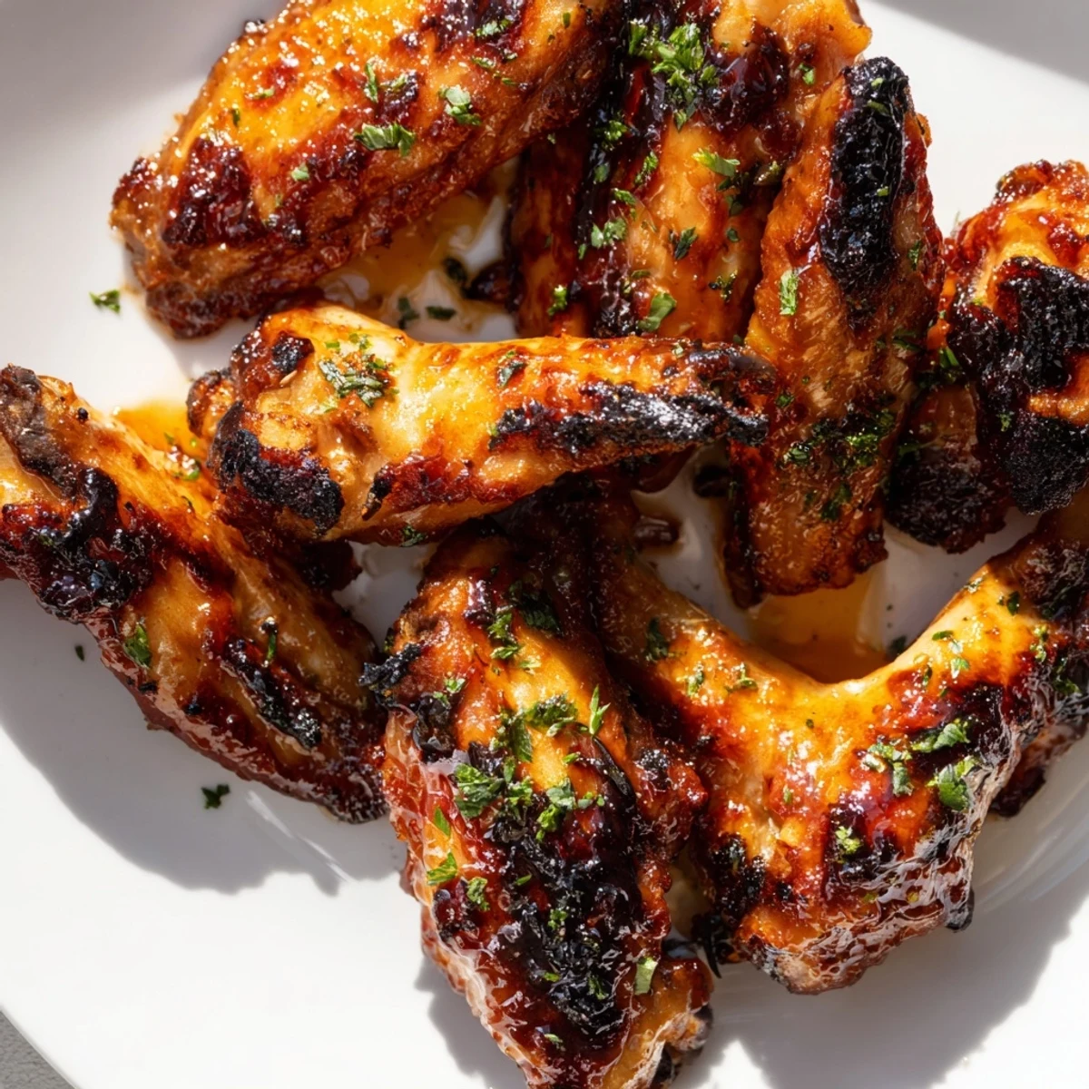 Touchdown Chicken Wings glistening with sticky BBQ glaze, paired with cool ranch dip and fresh celery sticks.  