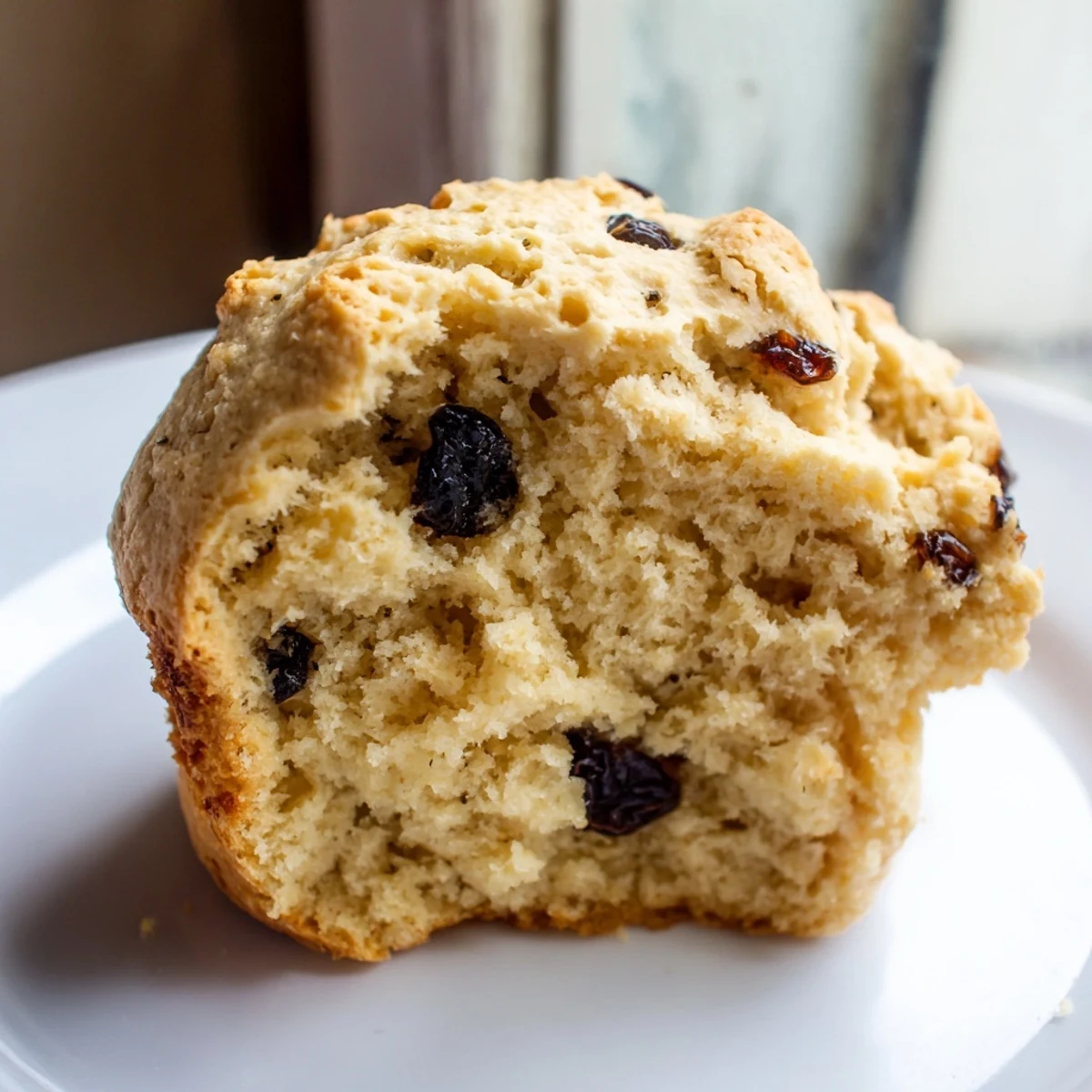 A close-up of Irish Soda Bread Muffins shows a buttery, moist interior with plump currants, perfect for breakfast or tea.