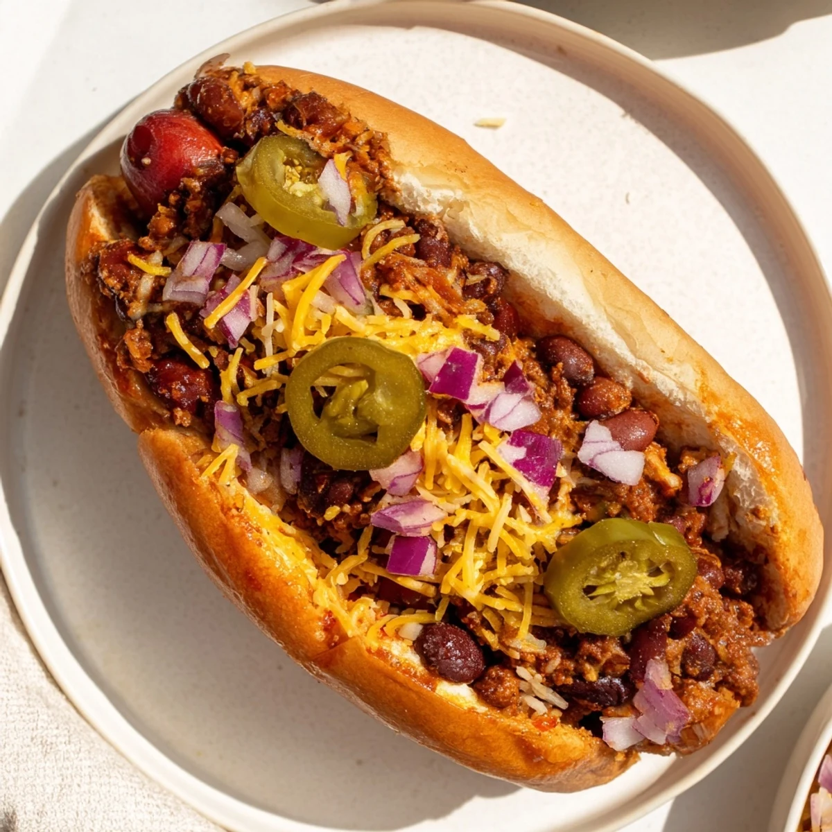 A generous serving of Tailgate Chili Dog Bar features grilled franks, warm chili, and all the fixings.