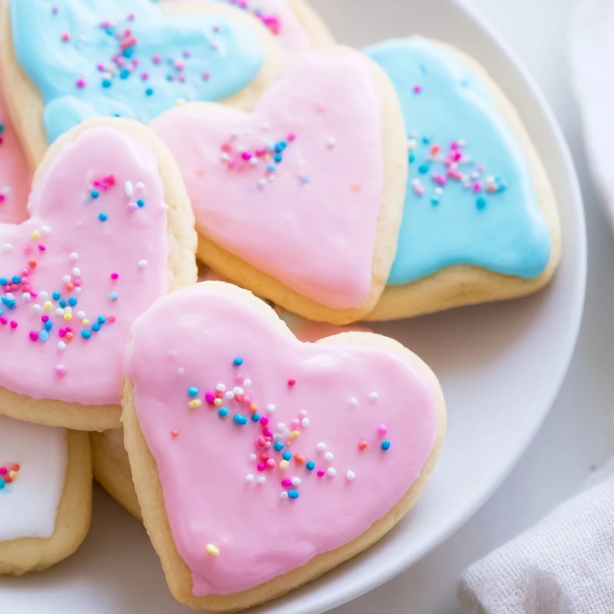 Colorful, sweet icing is dripping onto Heart Shaped Sugar Cookies with Icing.