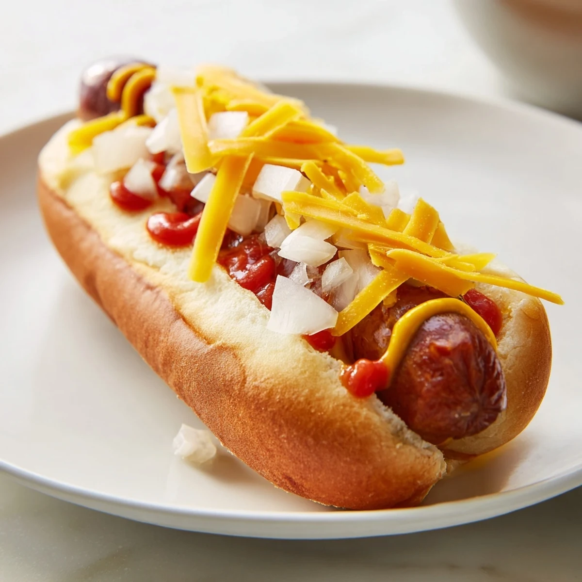 A close-up of a grilled hot dog bar with beef franks in toasted buns, surrounded by colorful toppings like cheddar, jalapeños, and coleslaw.