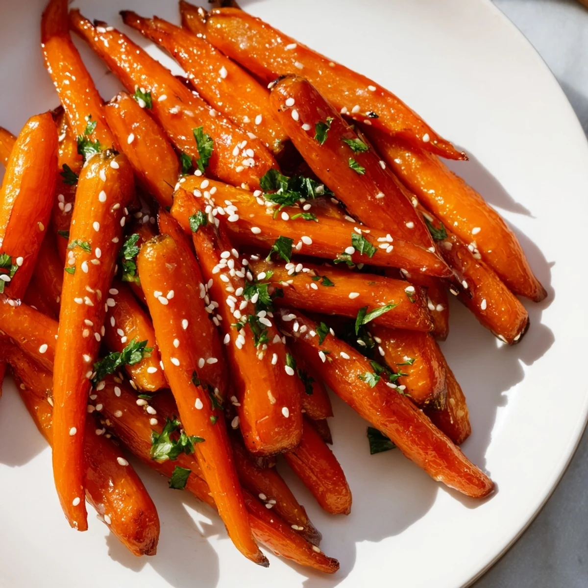 Freshly roasted carrots with honey glaze, served warm alongside a Sunday roast chicken for a complete meal.