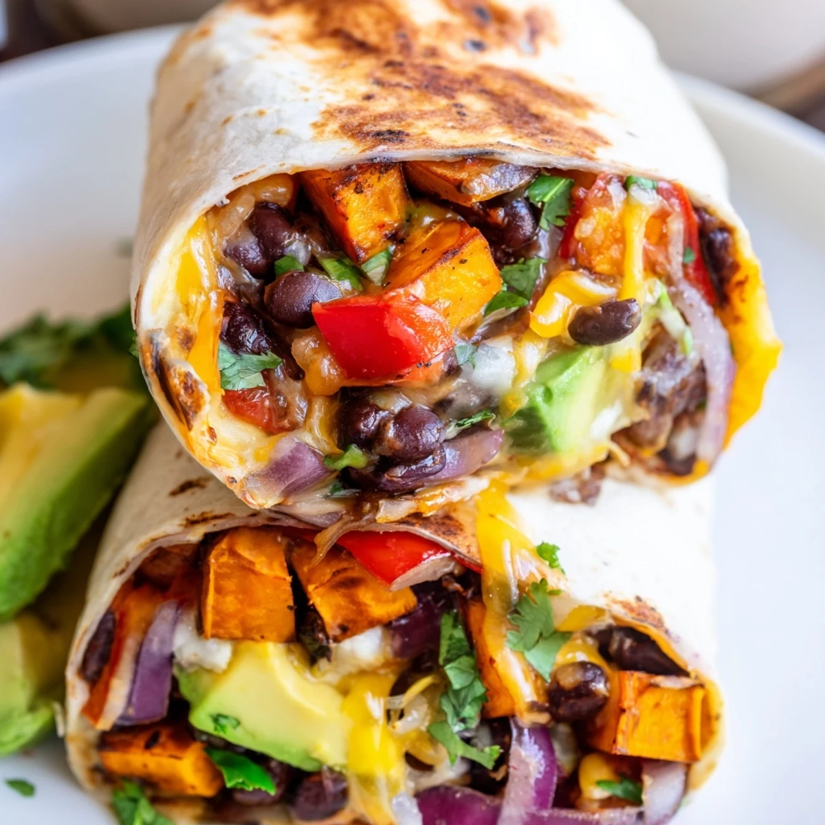 Roasted Sweet Potato and Black Bean Burritos filled with spiced vegetables and warm tortillas for a hearty vegetarian meal.