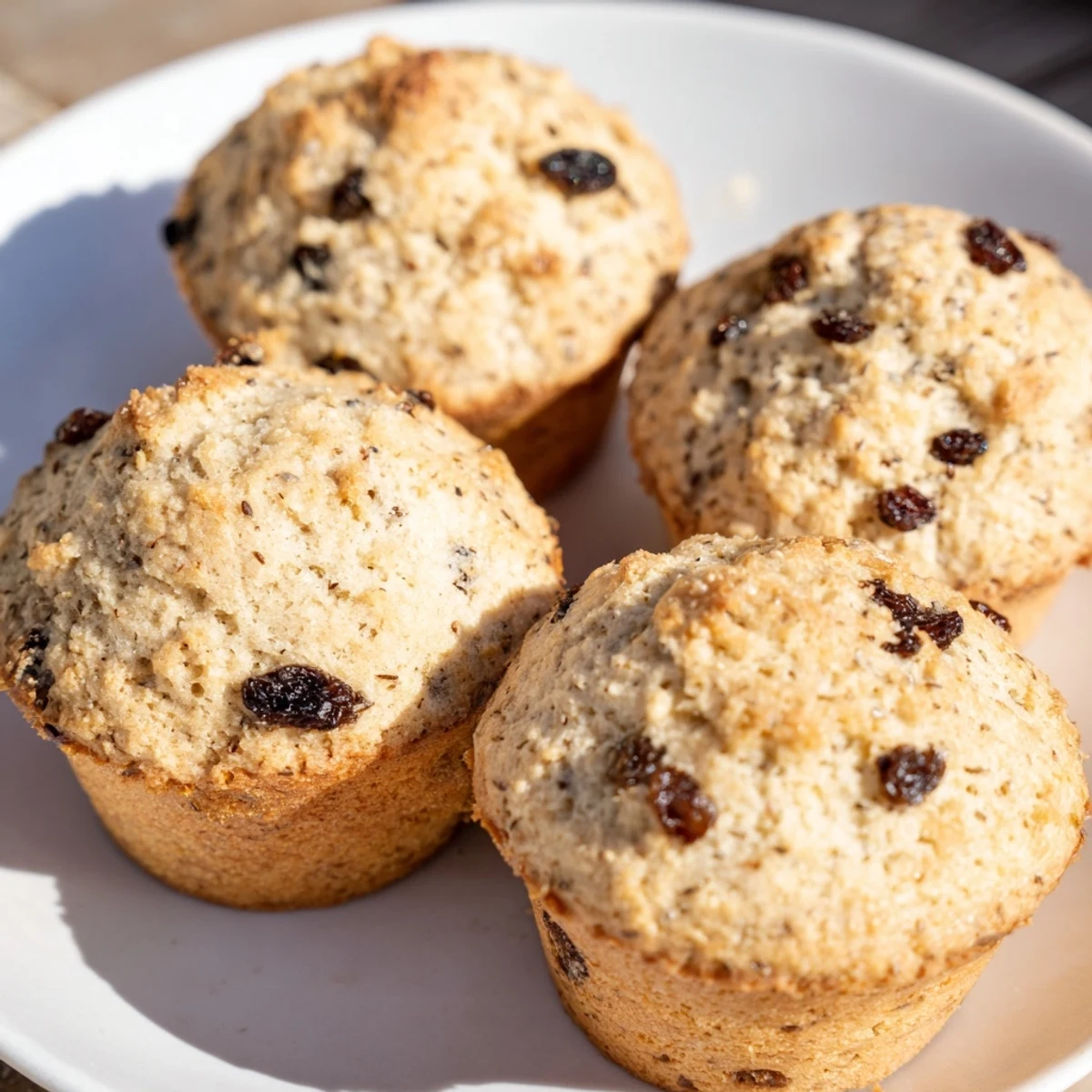 Warm Irish Soda Bread Muffins with Currants stacked on a plate, ideal for serving with a pat of butter and jam.