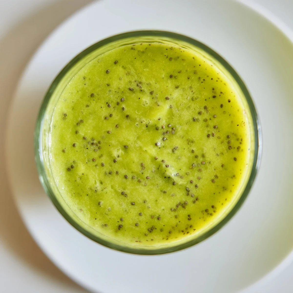 Refreshing Green Smoothie with Kale and Pineapple served beside a sliced lime, ready for a nutritious vegan breakfast.