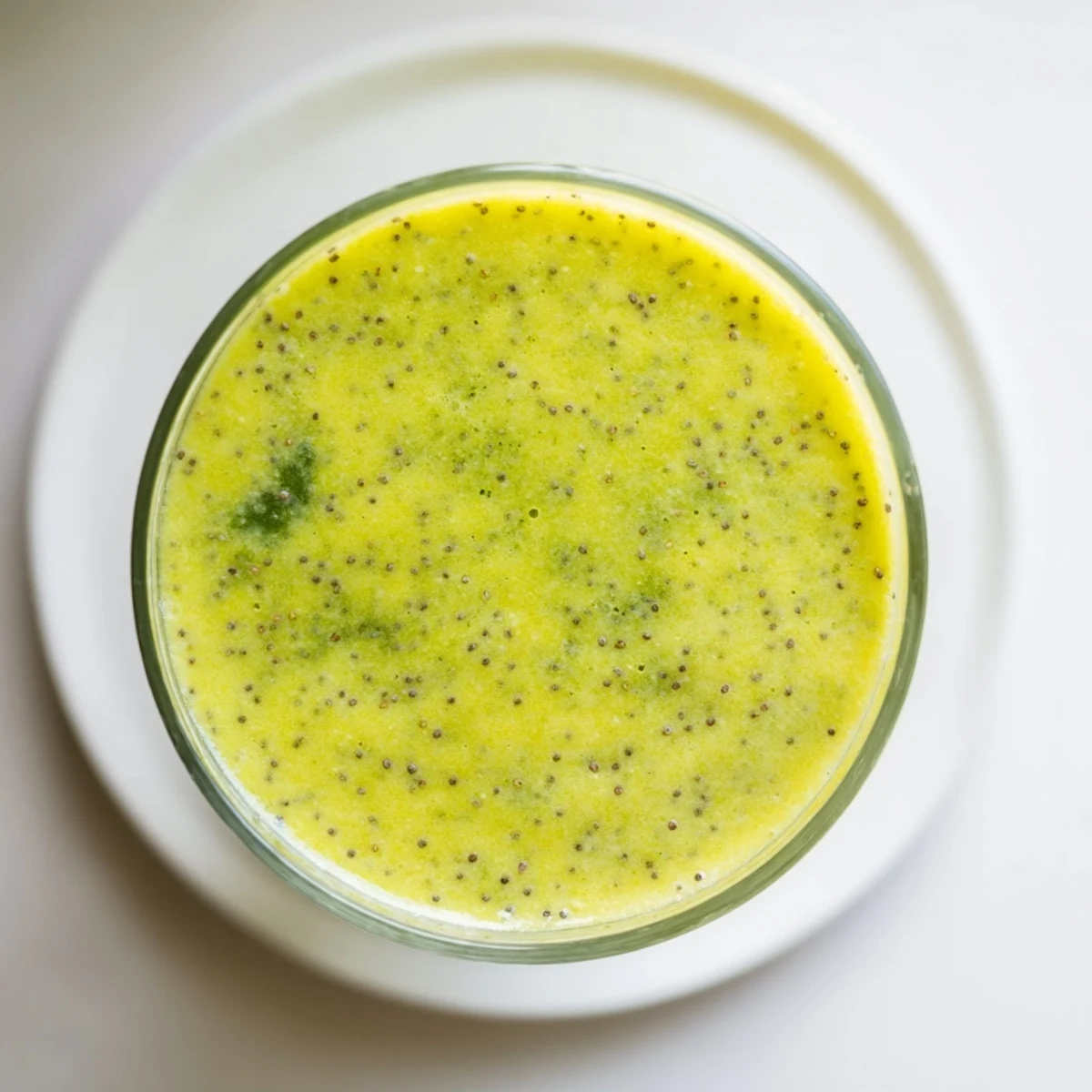 A frothy Green Smoothie with Kale and Pineapple, featuring kale leaves, pineapple chunks, banana, and lime juice over ice.