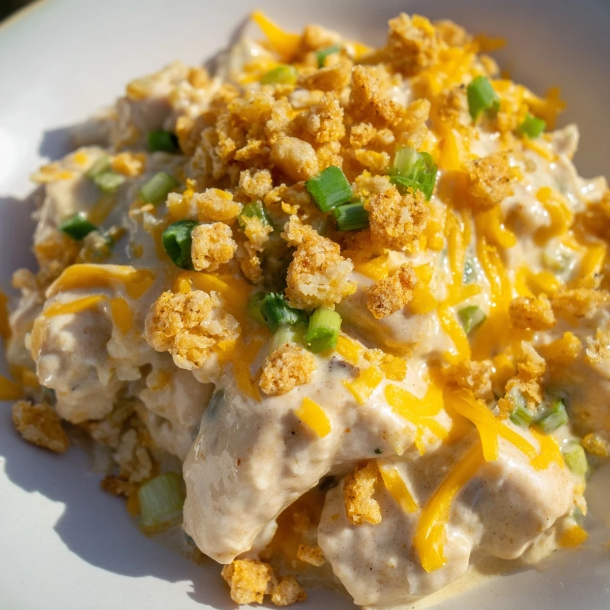 Tender Sour Cream and Onion Chicken breasts topped with melted cheddar and fresh green onions.