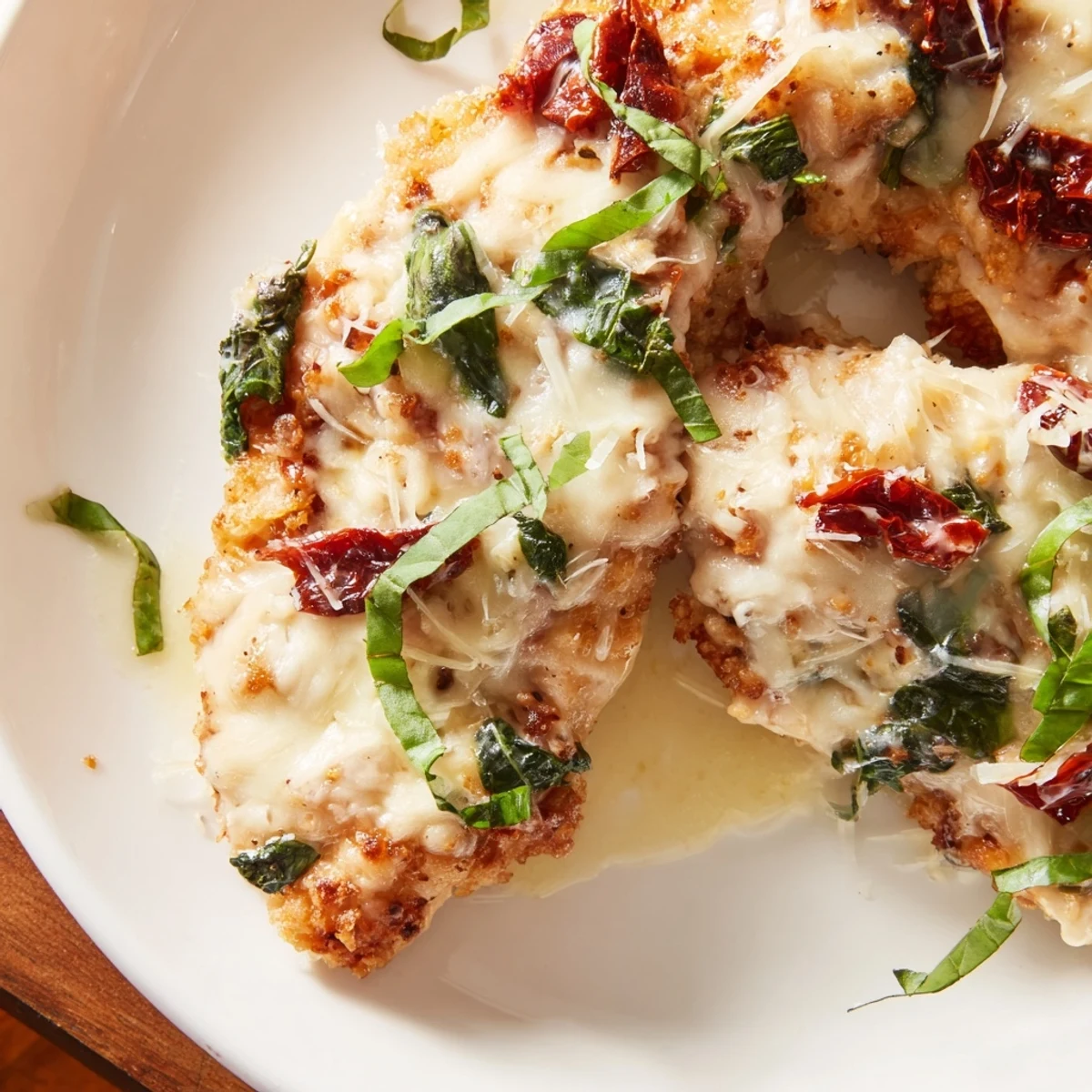 In this low carb casserole, tender chicken, sun-dried tomatoes, and spinach bake in a rich, creamy sauce for a comforting dinner.