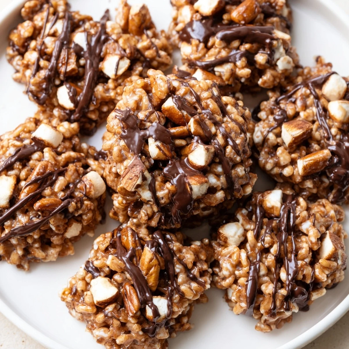 Plate of chilled No Bake Coffee Crunch Rice Krispie Cookies with a cup of coffee for dipping.