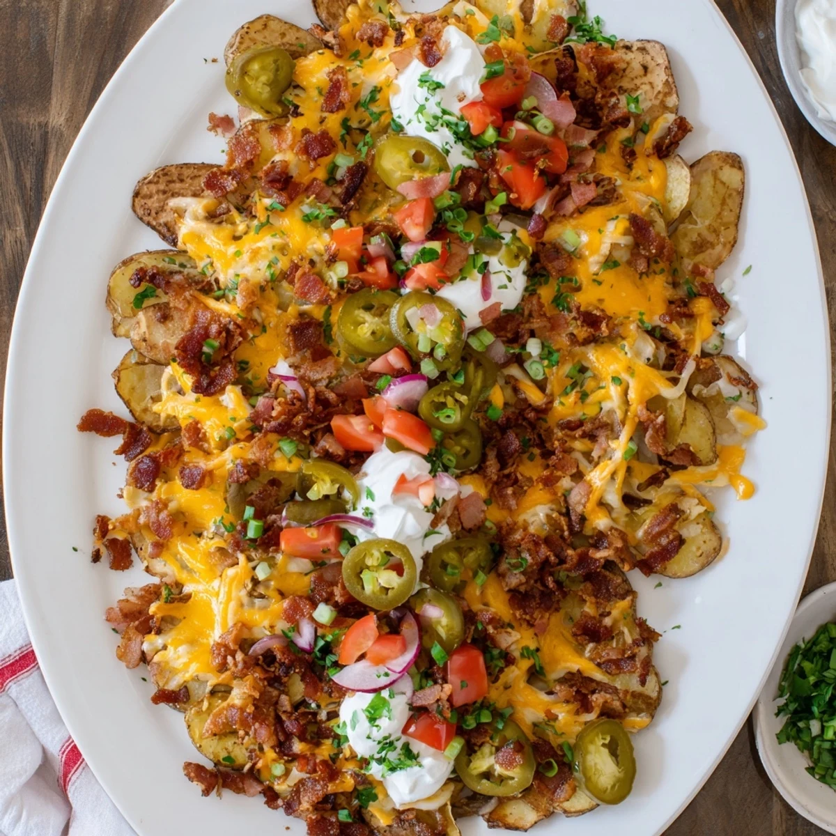 Hearty Irish Nachos served on a platter with melted cheese, bacon, and pickled jalapeños, perfect for sharing at your next gathering.