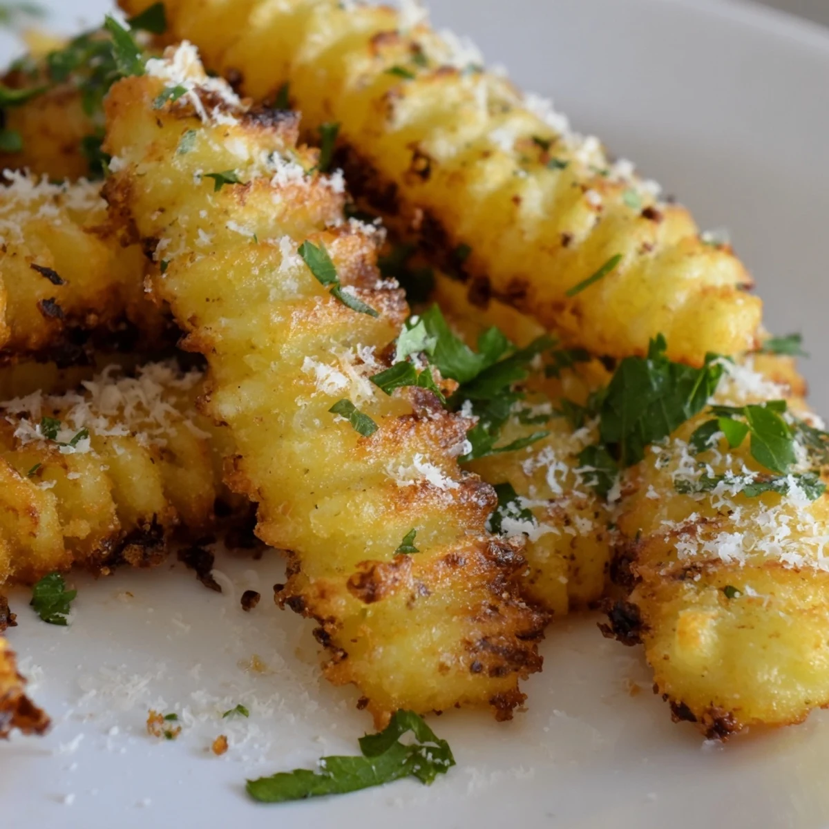 Golden-brown Crispy Mashed Potato Fries sit on a plate, ready for dipping into creamy aioli.
