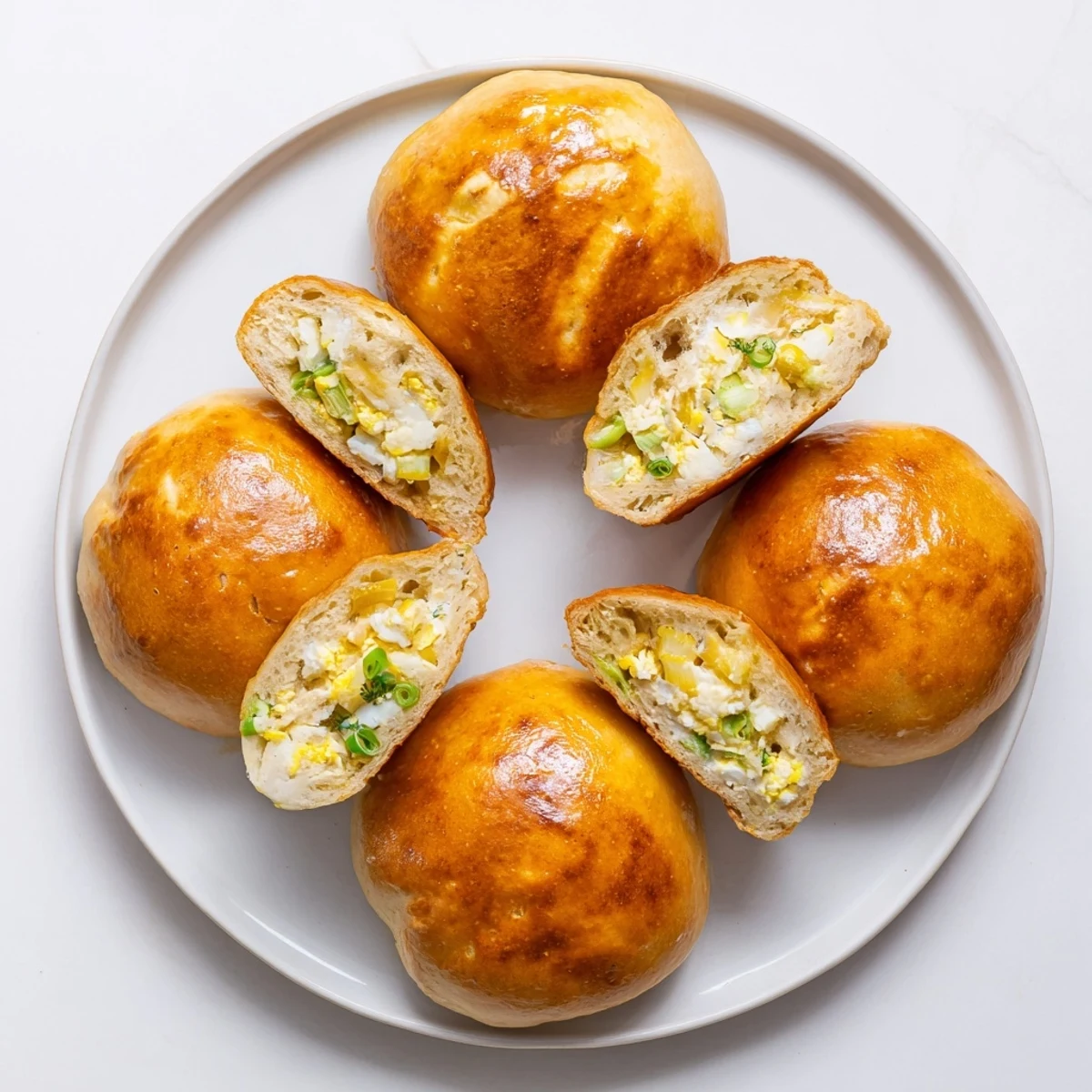Warm, savory Cheesy Egg and Cheese Piroshki served beside a dollop of sour cream.