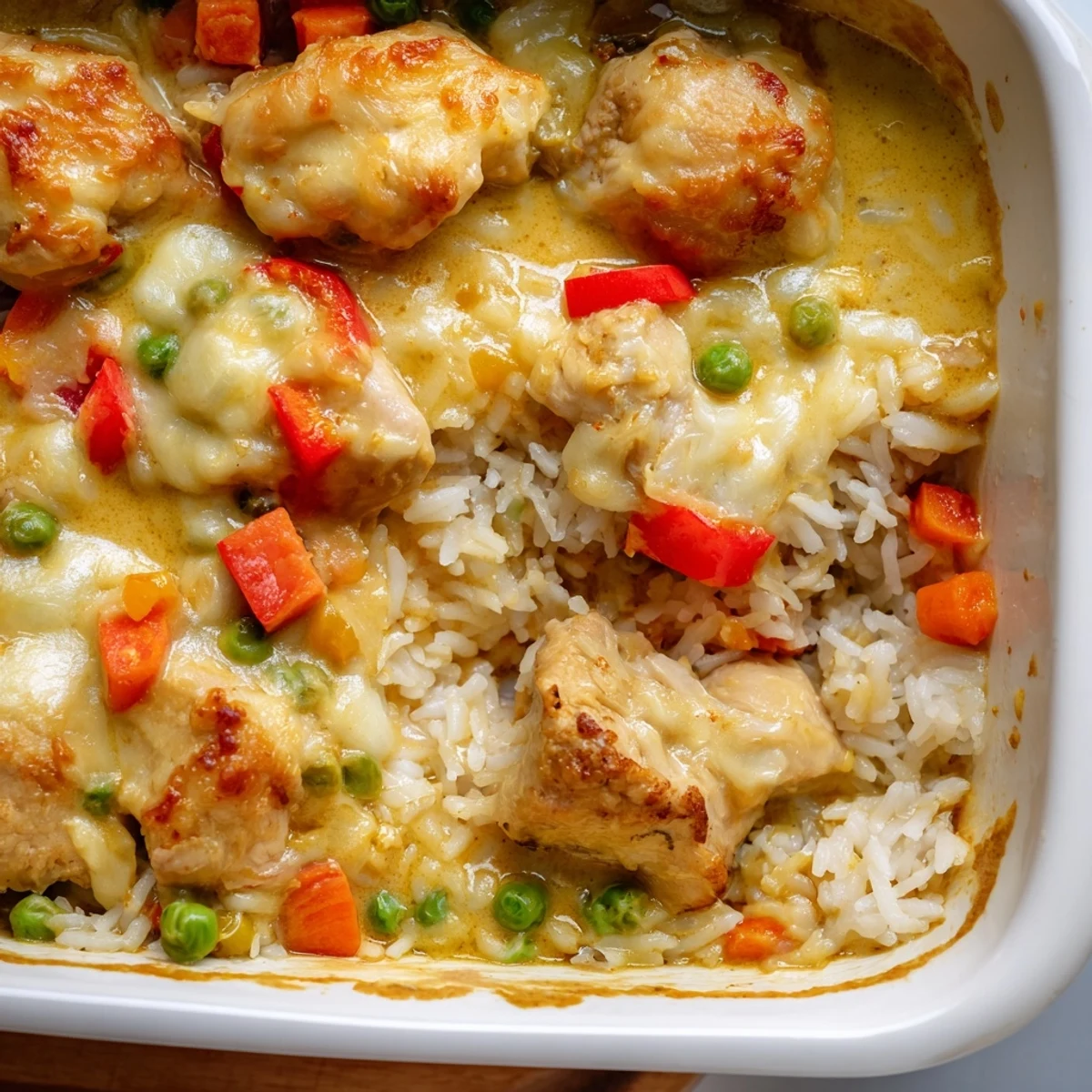 Bubbling mozzarella and parmesan top this vibrant Macau style baked Portuguese chicken rice dish