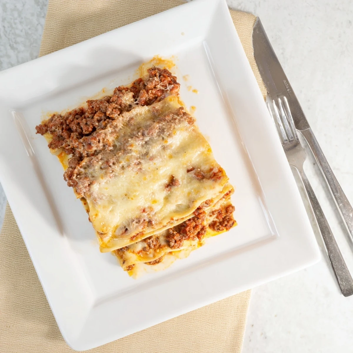 Hearty classic lasagna showcasing pasta layers sandwiched between savory beef ragù and creamy white béchamel