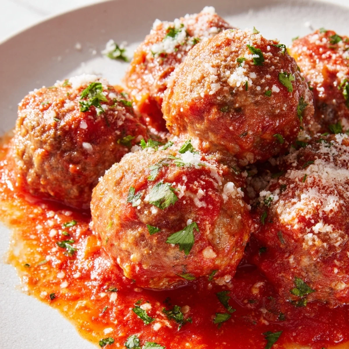 Homemade authentic Italian meatballs in savory tomato sauce, perfect comfort food dinner