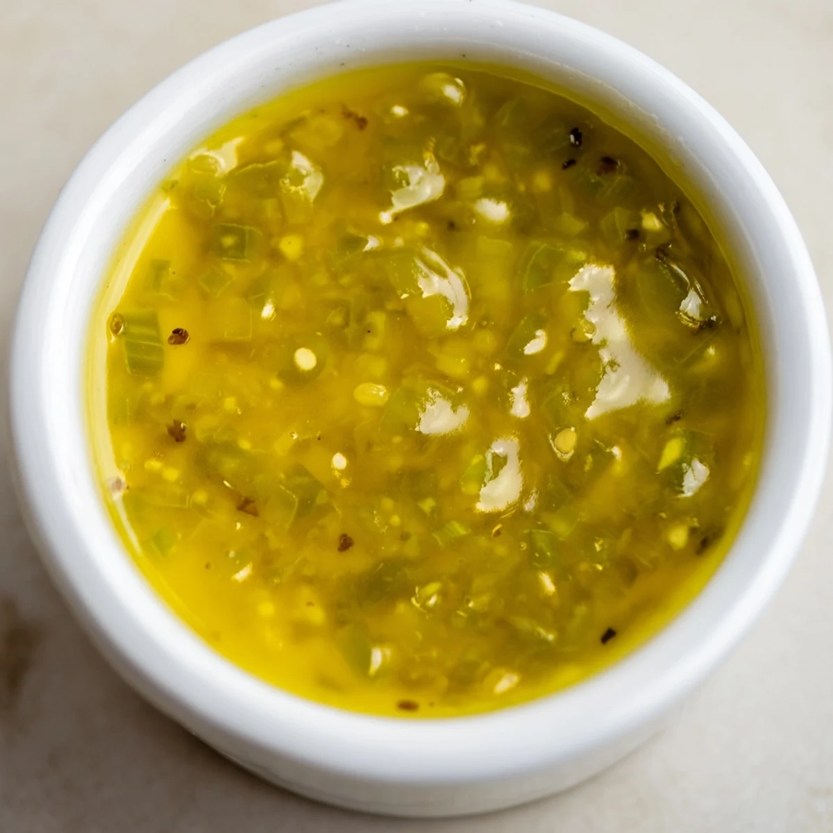 Golden jalapeño honey mustard sauce drizzled over grilled chicken with fresh herb garnish