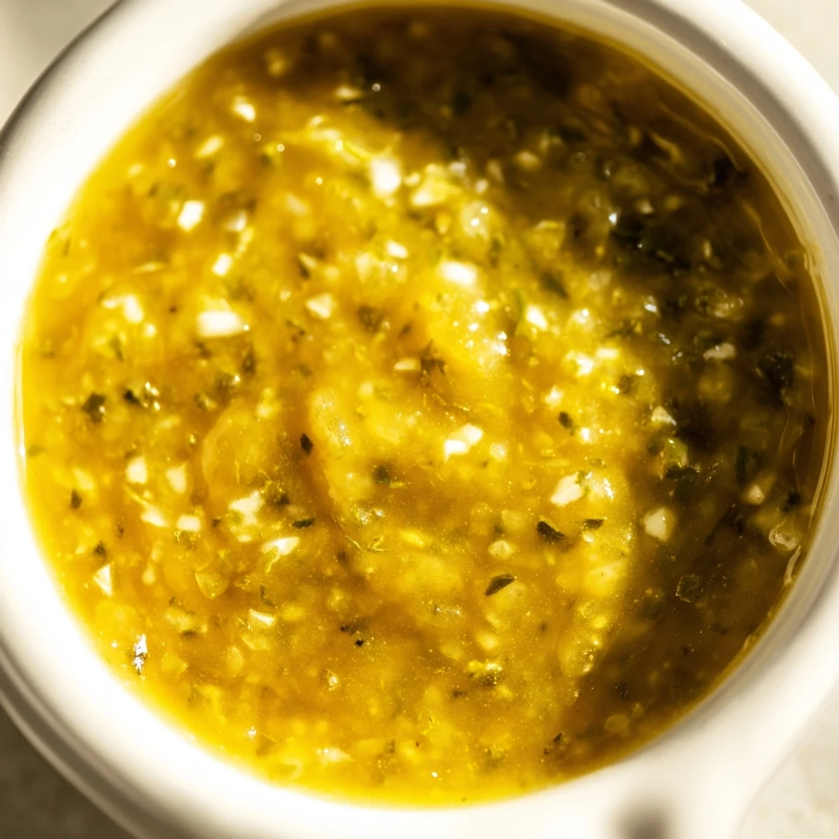 Creamy homemade jalapeño honey mustard sauce in glass jar with vibrant green pepper bits