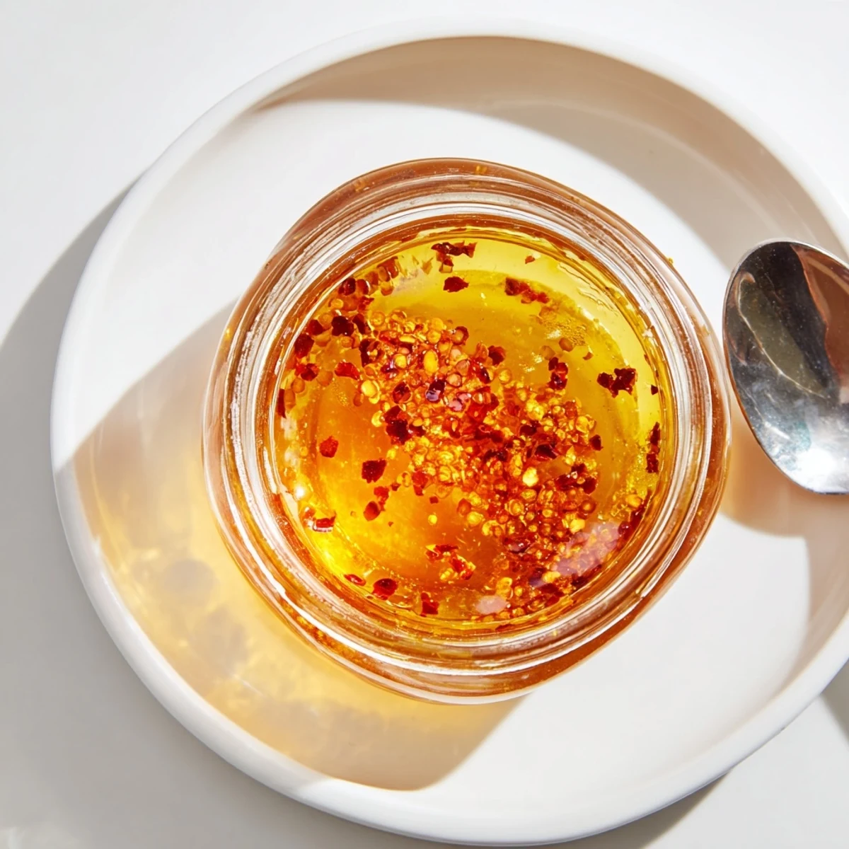 Warm honey and chili flakes simmering in saucepan for this easy hot honey recipe