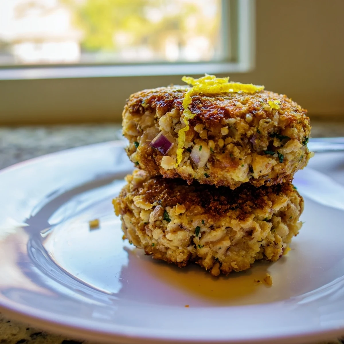 Pan-fried crispy tuna cakes with golden crunchy exterior and moist flaky tuna inside