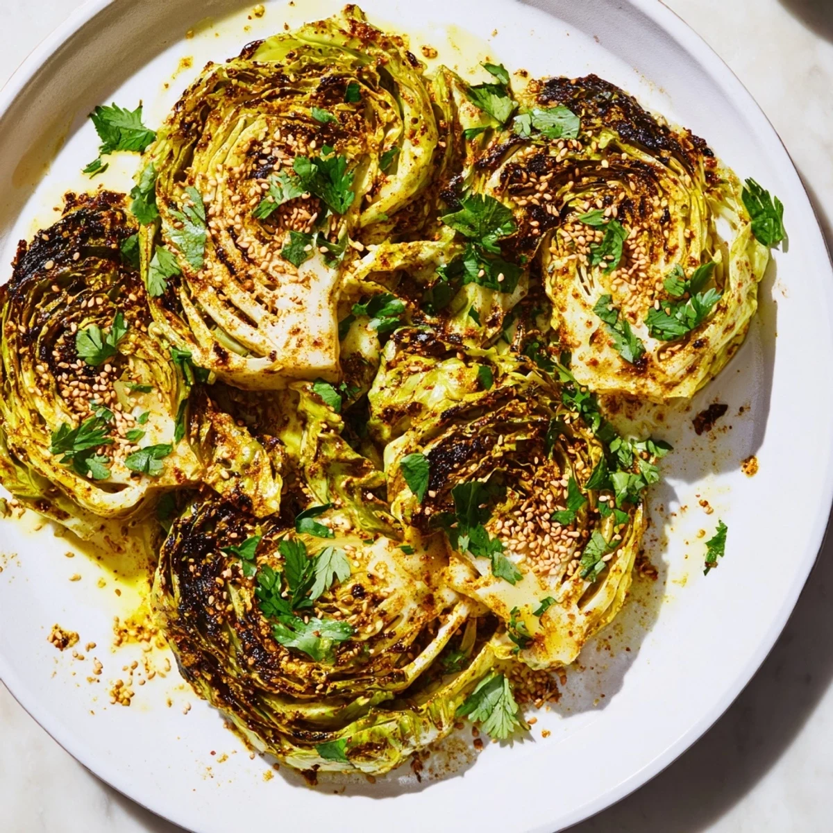 Golden roasted curry cabbage wedges with crispy edges and tender aromatic centers