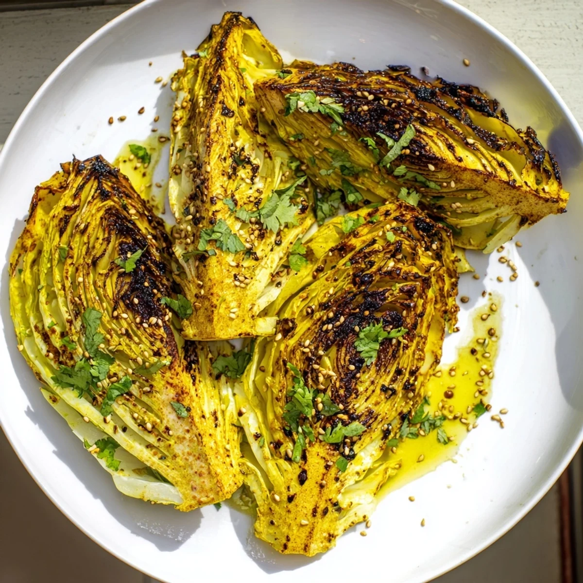 Vibrant green cabbage spiced with warm curry powder roasted to caramelized perfection