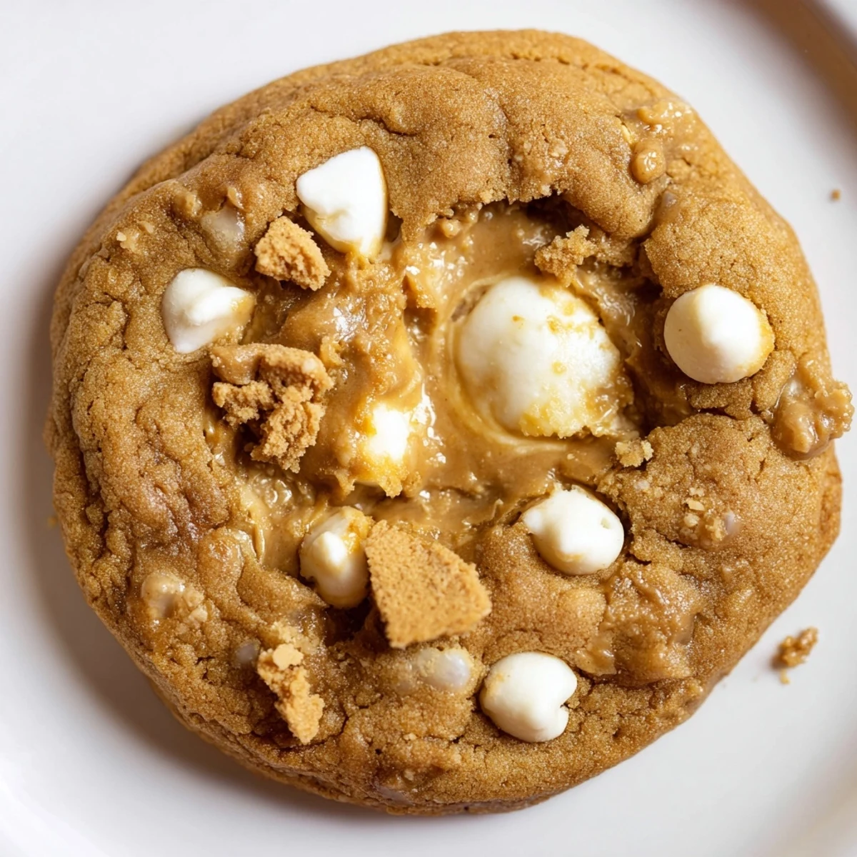 Freshly baked Stuffed Biscoff Butter Lava Cookies oozing warm cookie butter from golden centers