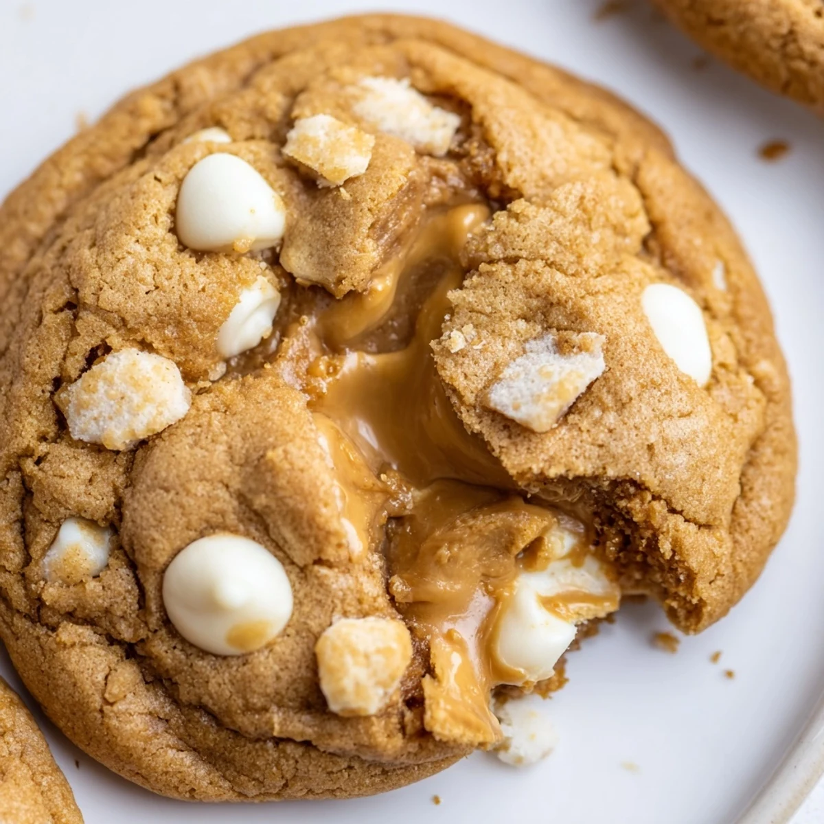 Indulgent Stuffed Biscoff Butter Lava Cookies broken open to reveal melty Biscoff spread inside