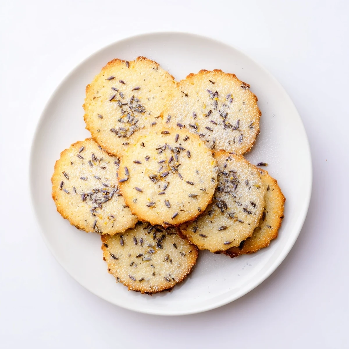 Buttery lemon lavender cookies with purple buds and bright zest, cooling on a wire rack