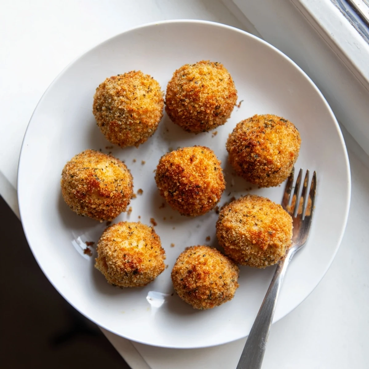 Golden brown mozzarella cheese balls with crispy breadcrumb coating and warm melted cheese center
