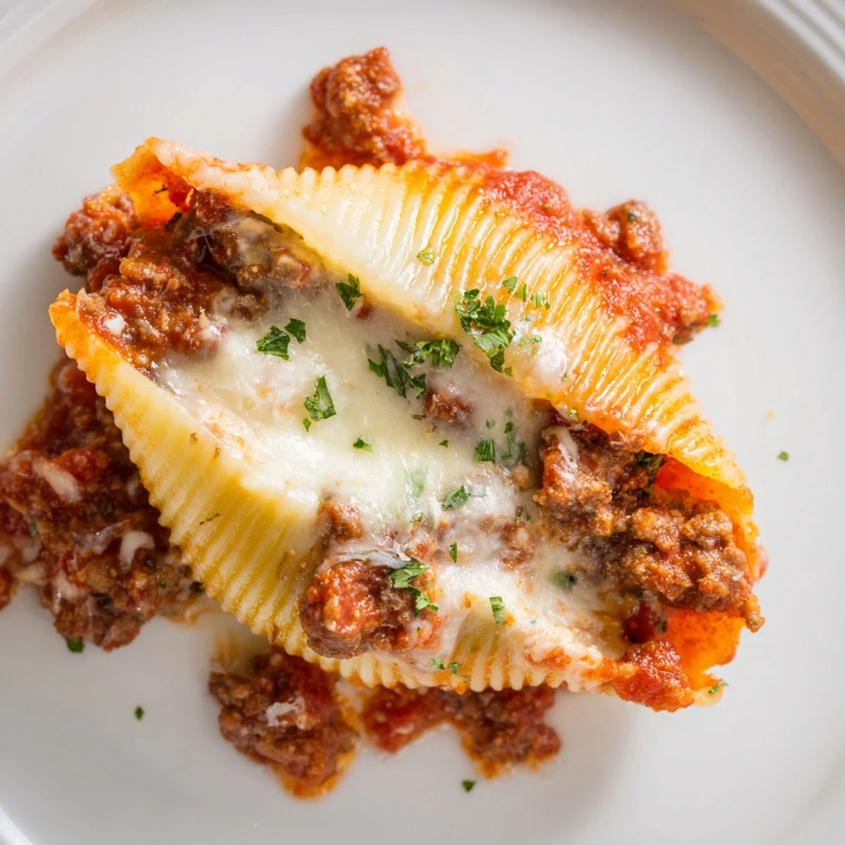 Golden baked creamy beef stuffed shells oozing with ricotta filling and melted mozzarella cheese