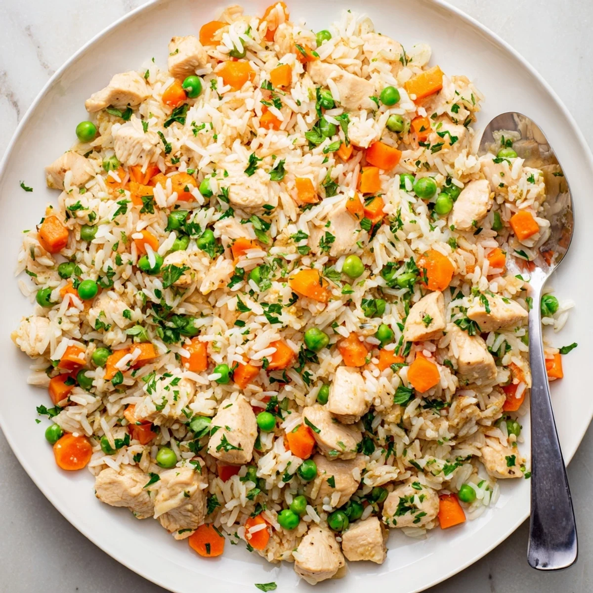 Comforting one-pot Instant Pot chicken and rice recipe garnished with fresh parsley for easy weeknight dinners
