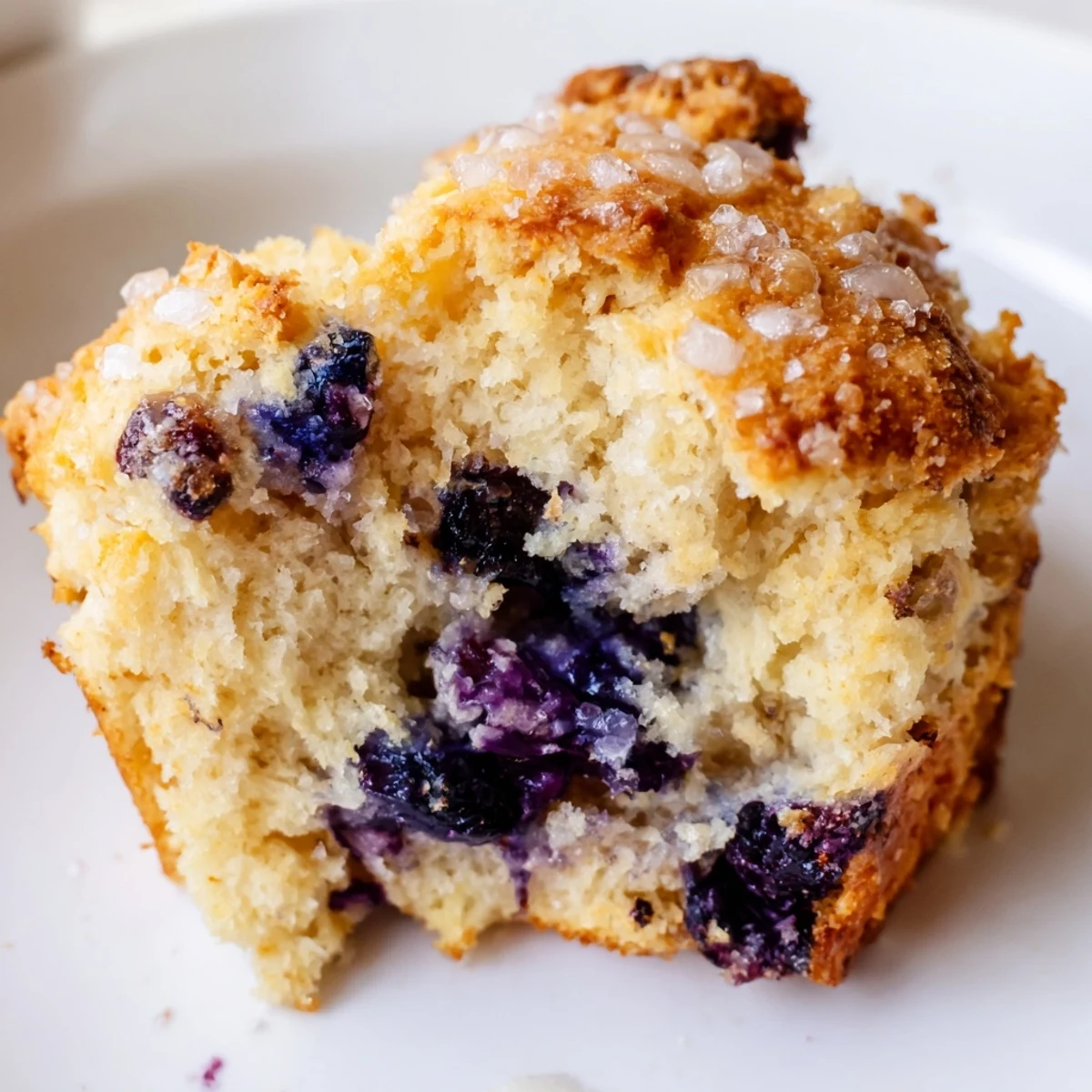Tender flaky blueberry biscuits stacked on a wooden board topped with melted butter and honey