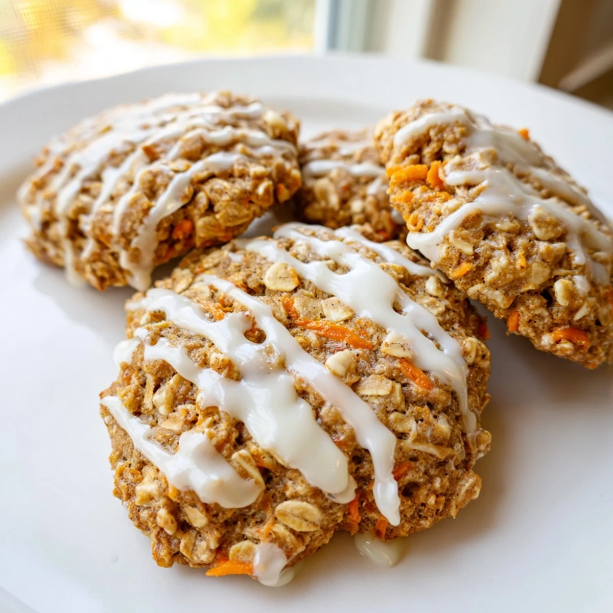 Chewy carrot cake cookies studded with walnuts and raisins on parchment paper