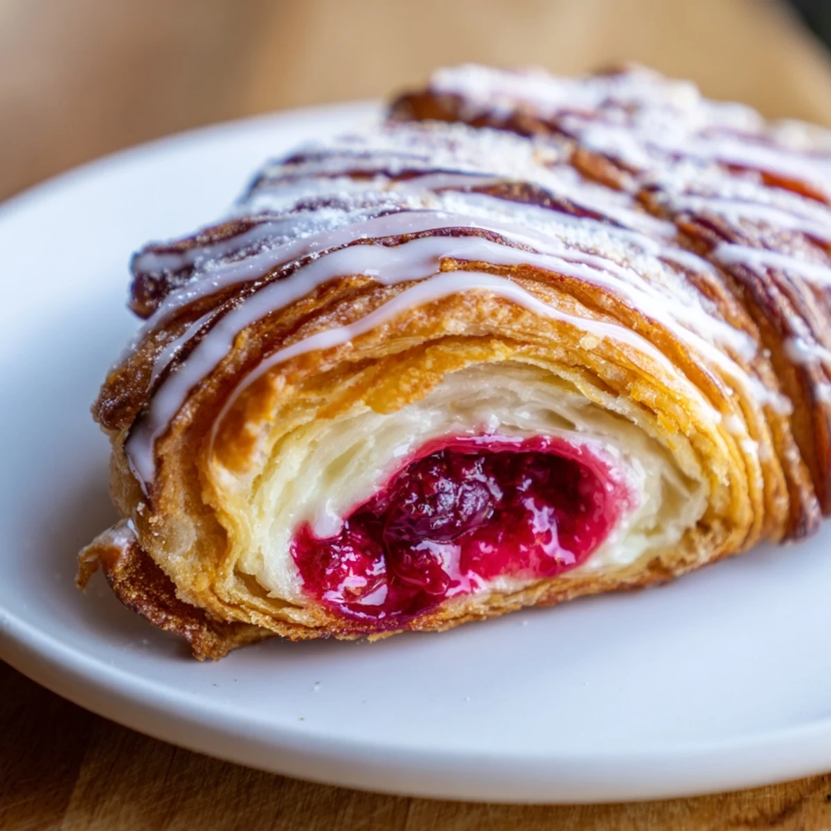 Flaky pastries filled with tangy cream cheese and bright red raspberries, perfect for weekend brunch