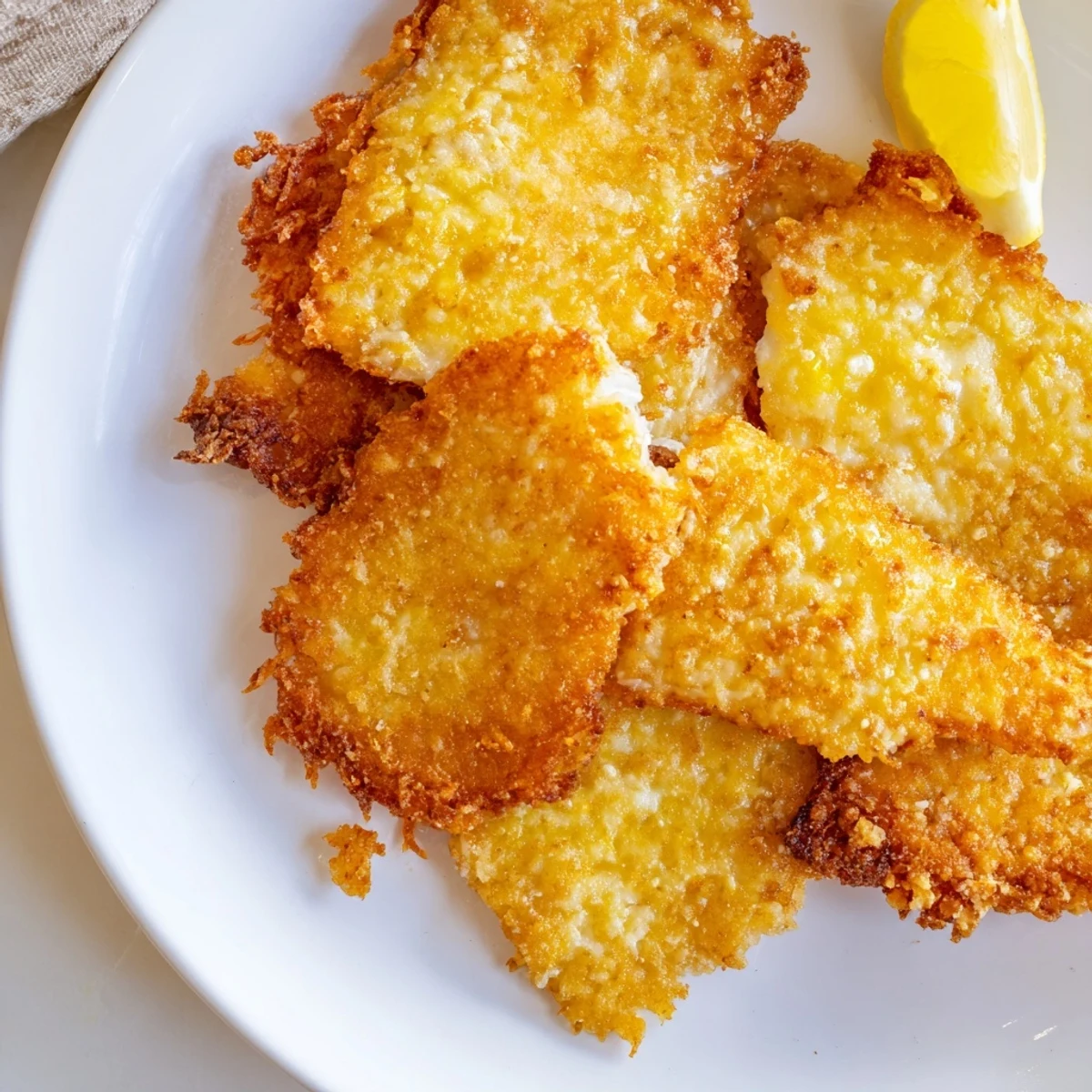 Golden crispy Greek fried cheese sizzling in pan with fresh lemon wedges nearby