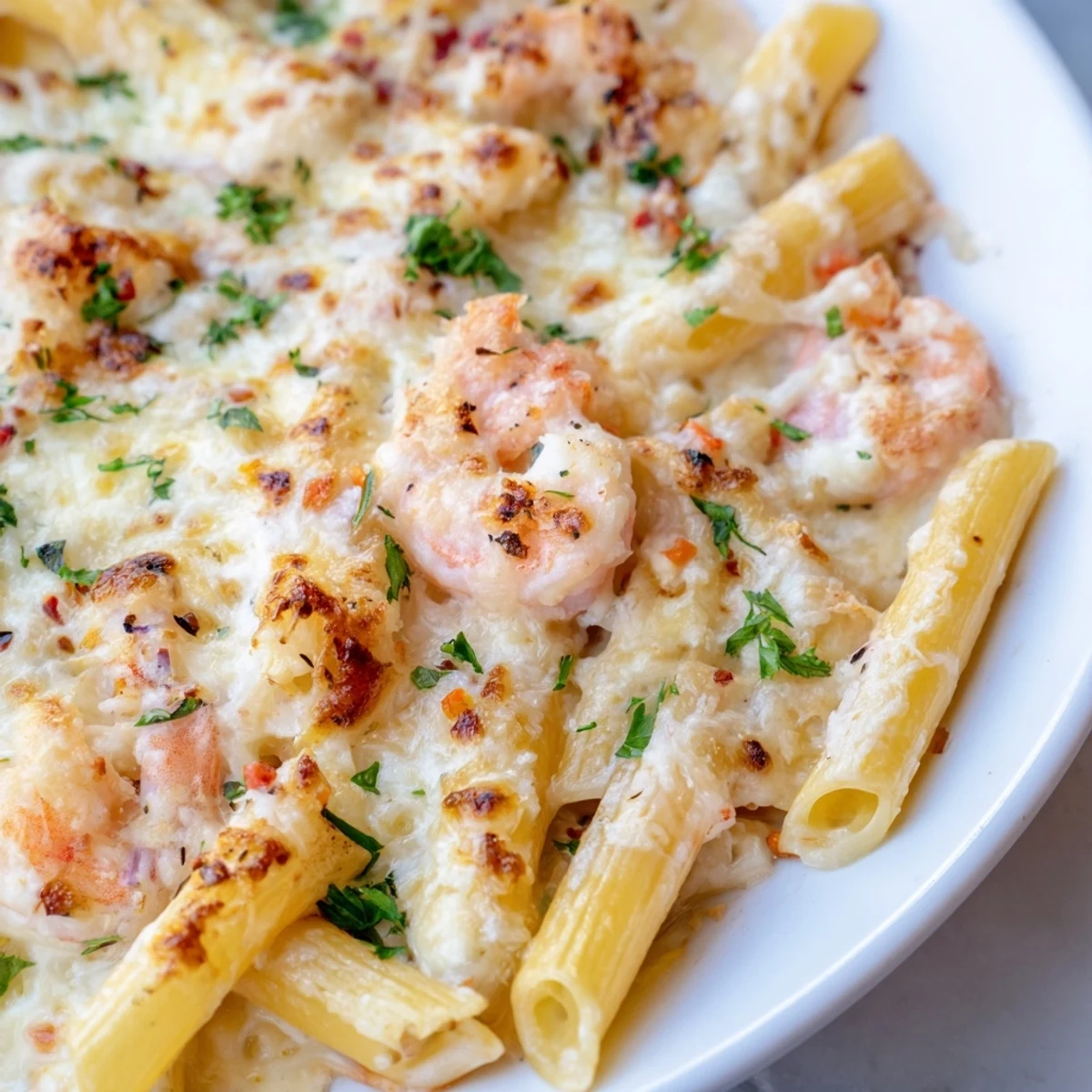 Succulent shrimp tossed in creamy garlic lemon sauce with tender penne pasta