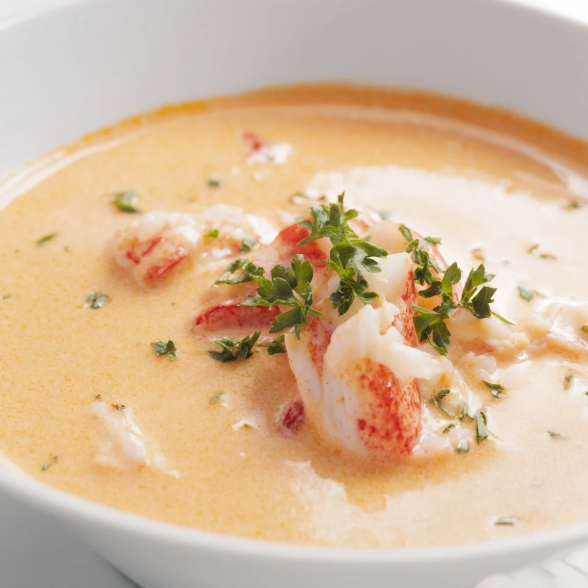 Velvety crab and shrimp bisque served with crusty bread on a chilly evening